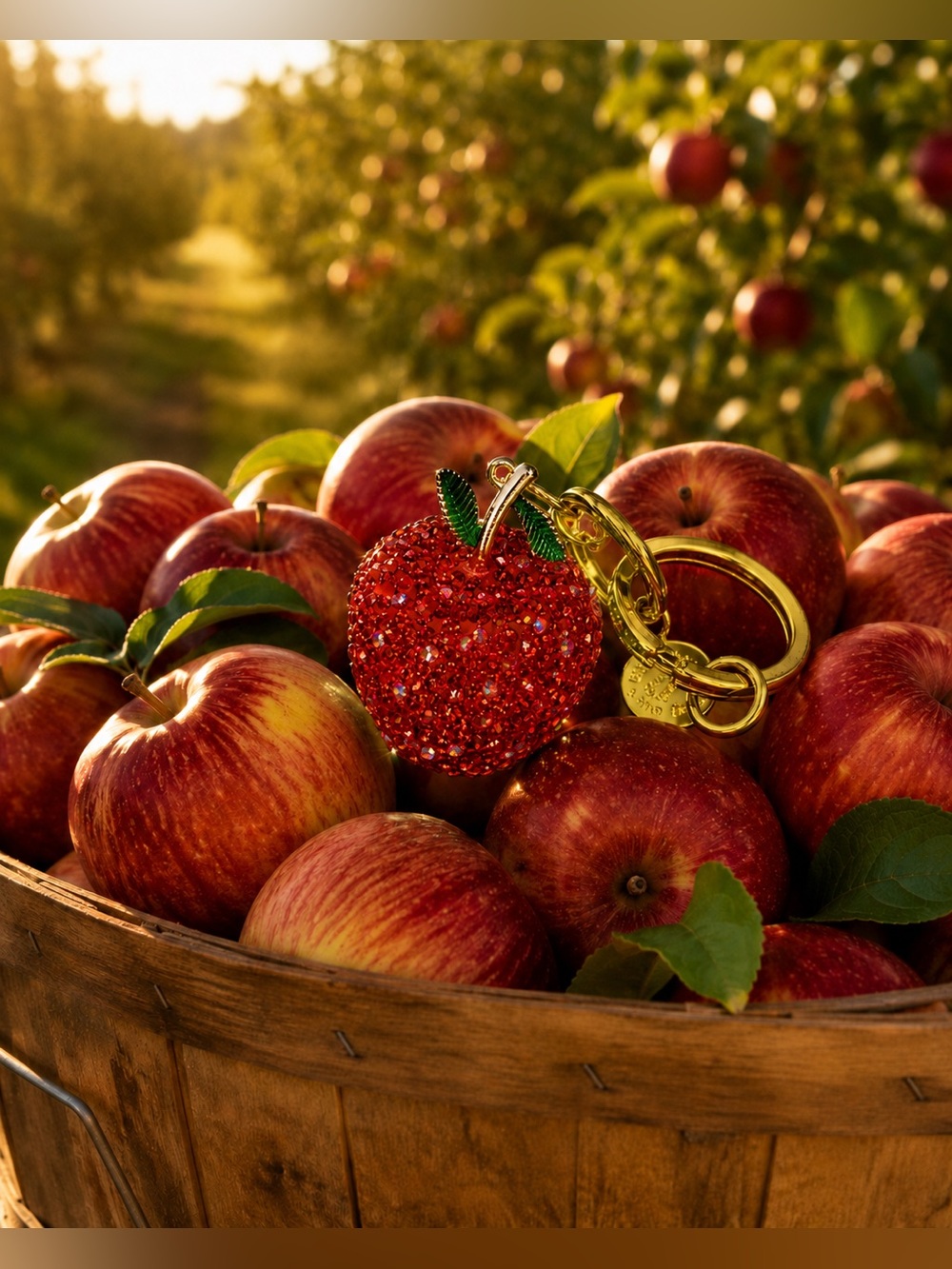 Sparkling Red Apple Keychain with Gold Hardware - Red Delicious!